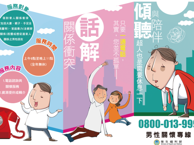 「男性關懷專線」衛福部: 找到心理壓力紓解的窗口